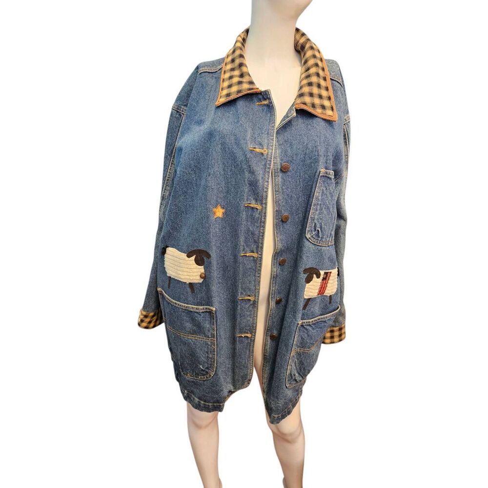 Haiks Jean Jacket Womens Size 2X Embroidered Sheep Country Primitive